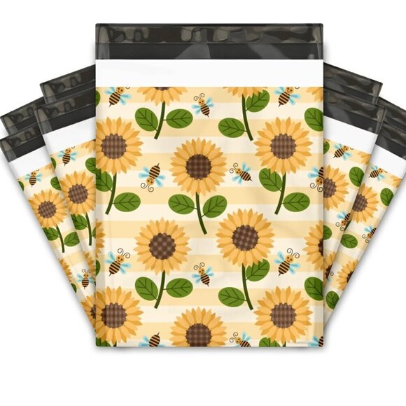 Sunflowers and Bumble Bees Poly Mailers, 10x13, Lot of 10 - Picture 1 of 1